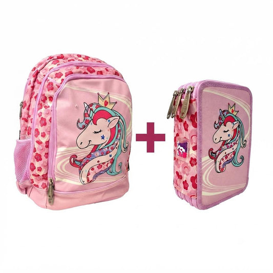 zaino unicorno con luci linea tinta unita con astuccio 3 zip