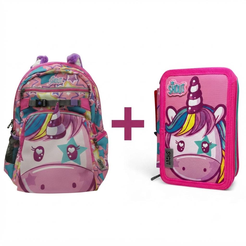 zaino shout unicorno più astuccio 3 zip