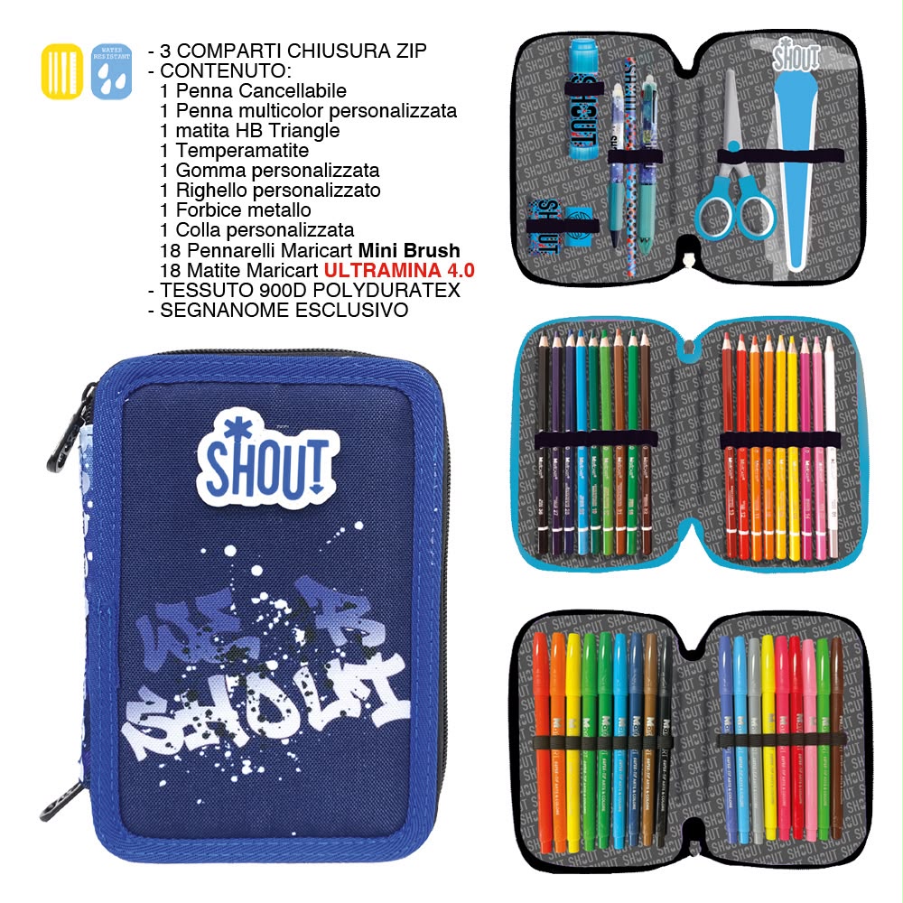 zaino shout più astuccio 3 zip