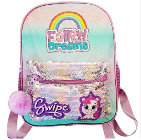 zaino asilo linea swipe  unicorno con paillettes