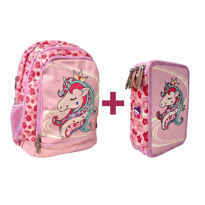 zaino unicorno con luci linea  tinta unita con astuccio 3 zip
