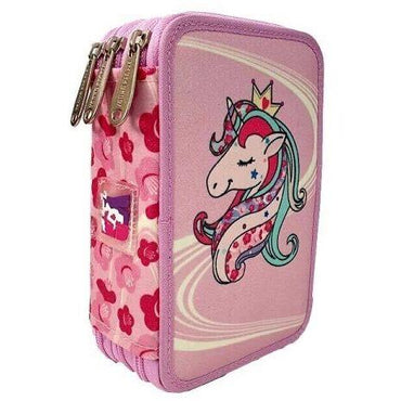 zaino unicorno con luci linea  tinta unita con astuccio 3 zip