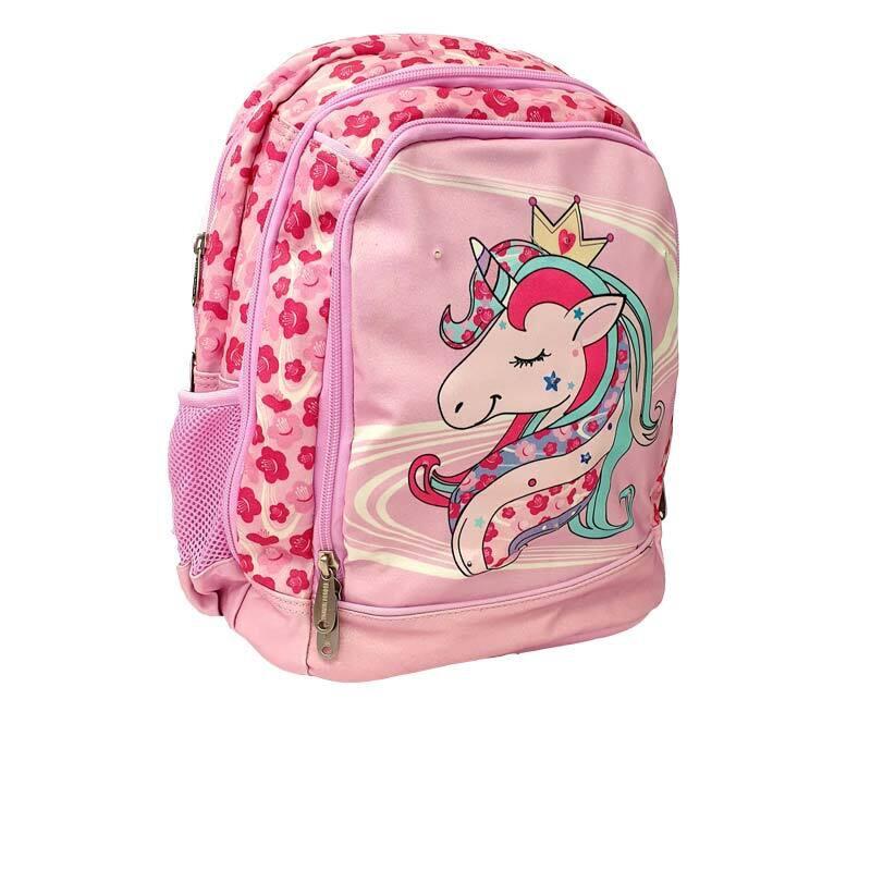 zaino unicorno con luci linea  tinta unita con astuccio 3 zip