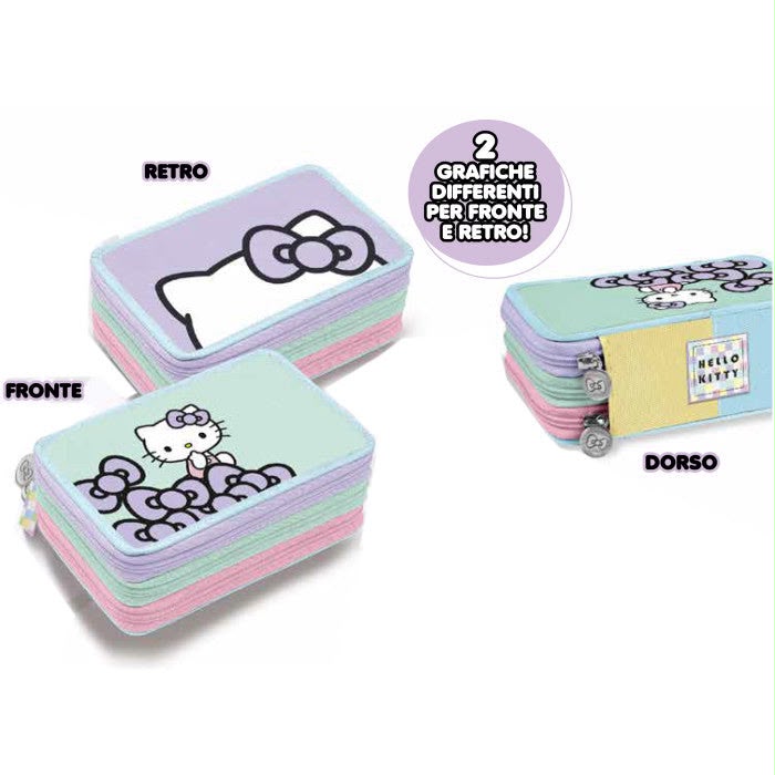 Astuccio 3 zip completo di hello kitty